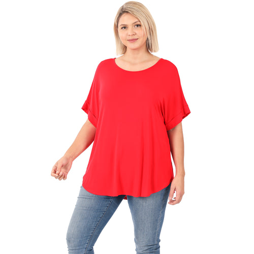 249 RUBY LUXE RAYON ROLLED SLEEVE BOAT NECK TOP StyleNo: #AT-45050X
