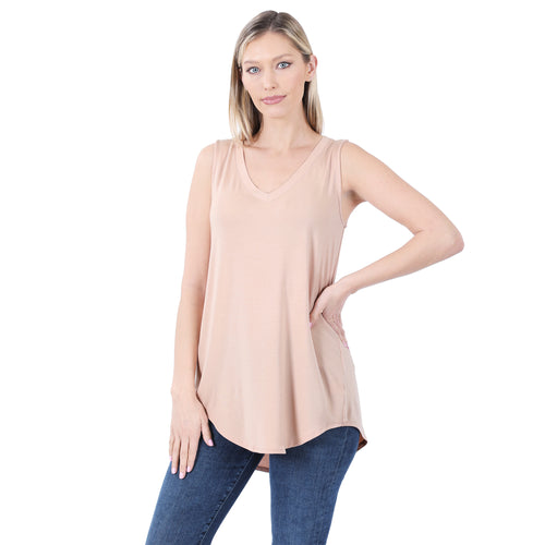 138 dusty pinkLUXE RAYON SLEEVELESS V-NECK HI-LOW HEM TOP StyleNo: #AT-5540AB
