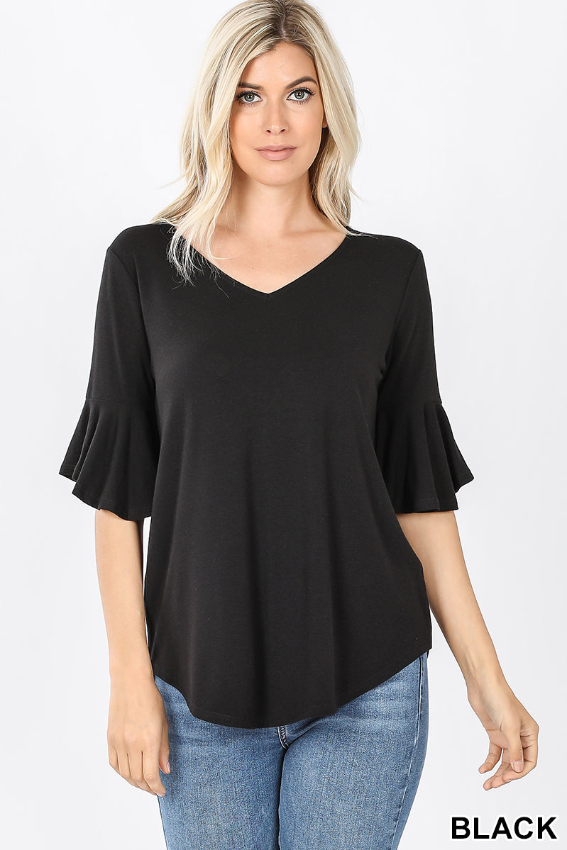 245 BLACK WATERFALL SLEEVE TOP StyleNo: #RT-3138AB