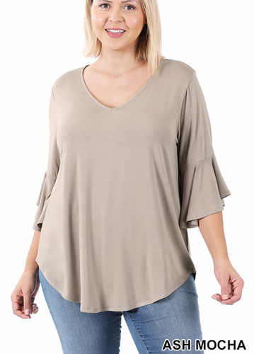 244 ASH MOCHA LUXE RAYON WATERFALL SLEEVE TOP StyleNo: #AT-8038XBA