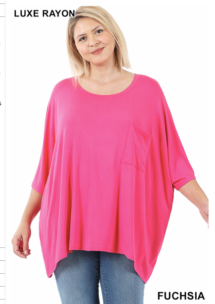 161 PLUS LUXE RAYON OVERSIZED FRONT POCKET TOP StyleNo: #AT-5617XBA