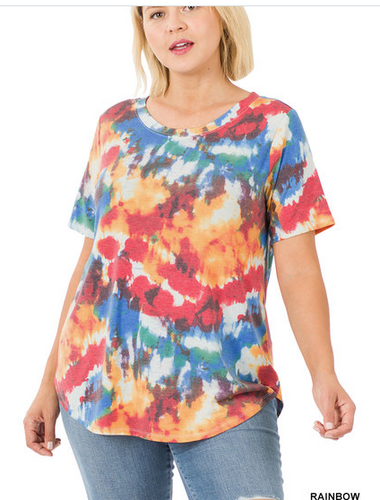 103 PLUS TIE DYE ROUND NECK ROUND HEM TOP RPT-8121XBA