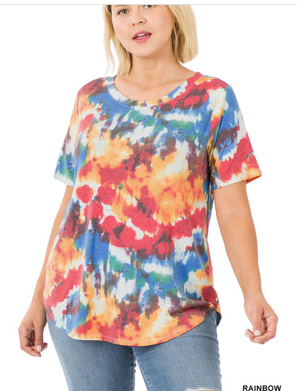 103 PLUS TIE DYE ROUND NECK ROUND HEM TOP RPT-8121XBA