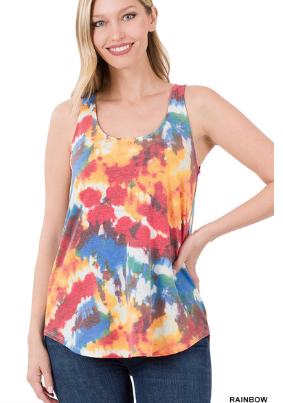 224 TIE DYE SLEEVELESS ROUND NECK & ROUND HEM TOP StyleNo: #RPT-8120AB