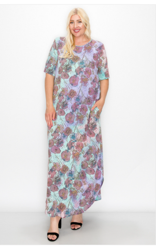 220FLORAL PLUS SIZE MULTI PRINT MAXI DRESS WIT