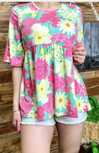 161 YMY9186 Floral printed baby doll top