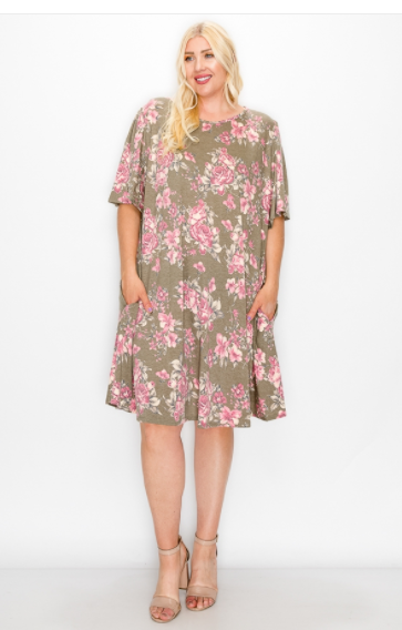 170 FD50006-OF | PLUS SIZE WIDE SLEEVES FLOWER DRESS MULTI