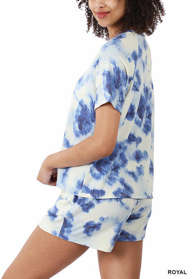 220 F/TERRY TIE DYE RAGLAN SLV TOP & SHORTS SET StyleNo: #TTTP-913 ROYAL