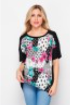 108 T10054-8028-BLACK/MINT floral top