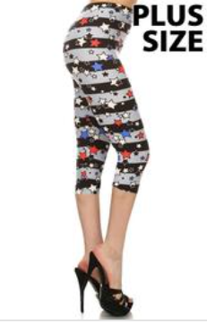 099 PLUS STAR  prints printed, high waisted capri leggings in a fit style, with an elastic waistband.