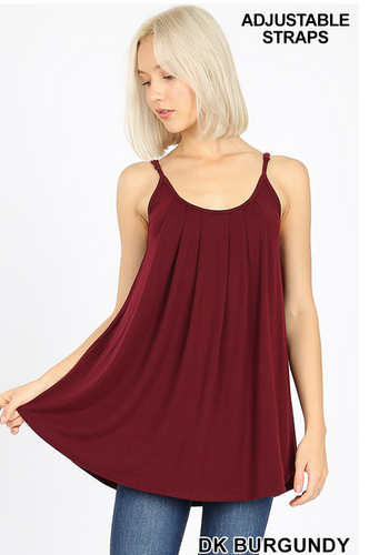 103 PLEATED CAMI ADJUSTABLE STRAPS StyleNo: #RT-1867XP DARK BURGUNDY