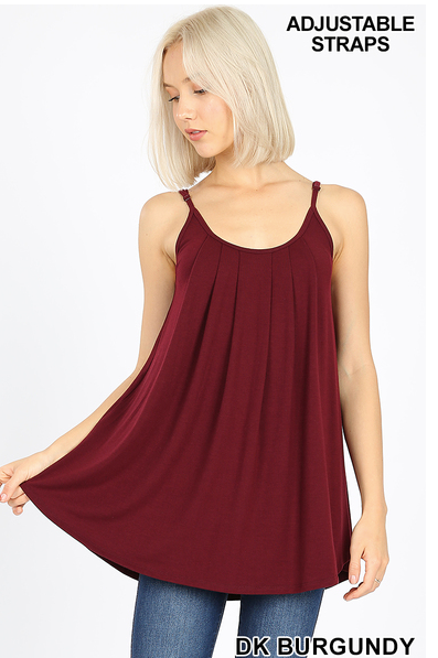 103 PLEATED CAMI ADJUSTABLE STRAPS StyleNo: #RT-1867XP DARK BURGUNDY
