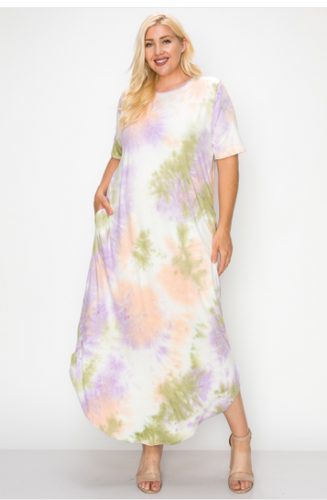 227 JD5057-OLT | PLUS SIZE TIE DYE PRINT MAXI DRESS W