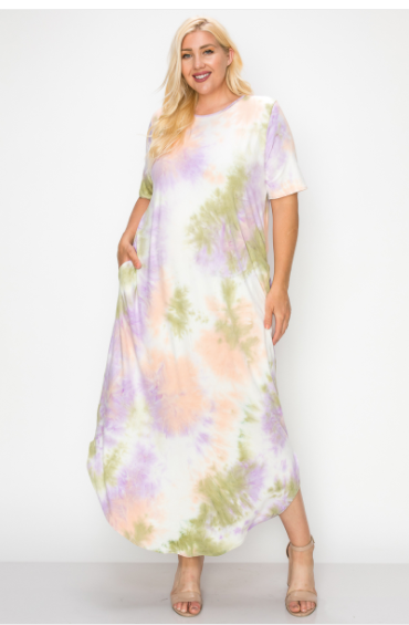 227 JD5057-OLT | PLUS SIZE TIE DYE PRINT MAXI DRESS W