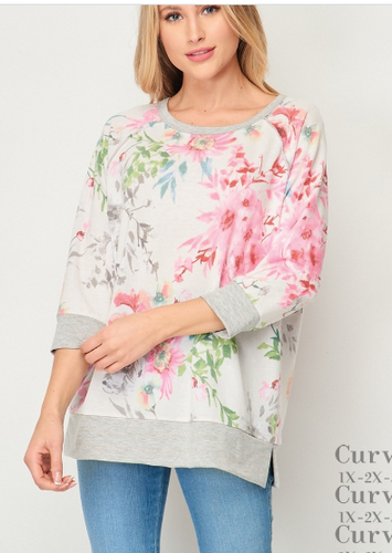 095 T01920-7049X weekender ivory/pink 3/4 sleeve