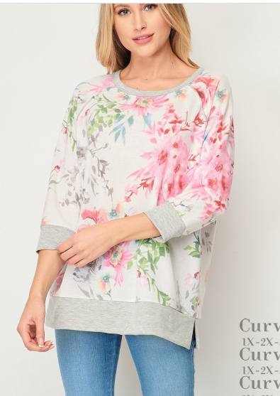 095 T01920-7049X weekender ivory/pink 3/4 sleeve