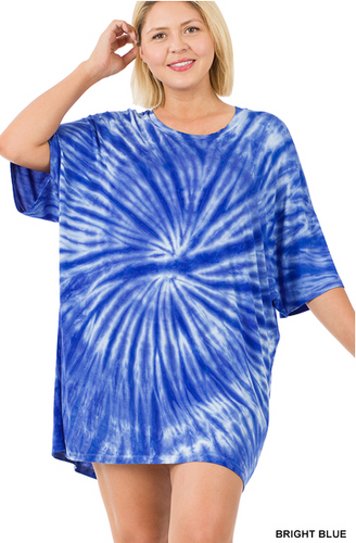 220 PLUS TIE DYE OVERSIZED LONGLINE TOP StyleNo: #RT-8080XBA BRIGHT BLUE