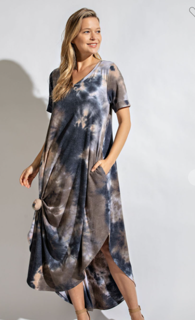 313 Tie Dye V neckline Short Sleeves Maxi dress.  D1154-4