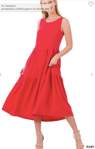 317 SLEEVELESS TIERED MIDI DRESS RS-43050 Ruby