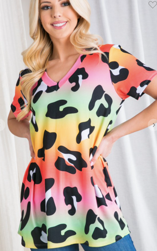 304 MULTI COLOR ANIMAL PRINT TOP ST2000-32 FUCHSIA/LIME