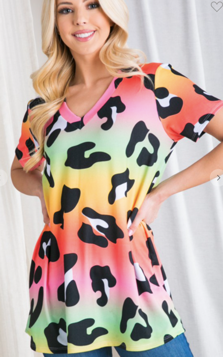 304 MULTI COLOR ANIMAL PRINT TOP ST2000-32 FUCHSIA/LIME