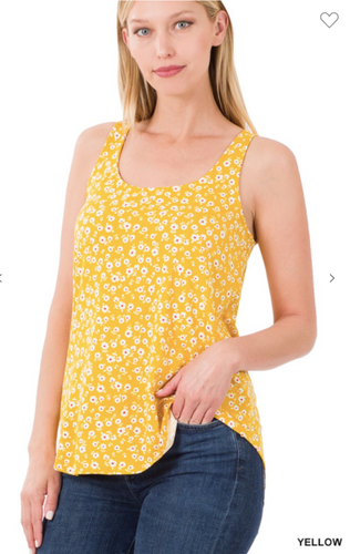 107 BRUSHED DTY FLORAL SLEEVELESS ROUND NECK & HEM TOP MT-814