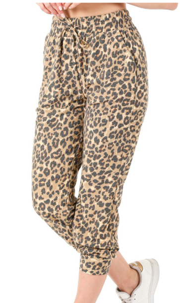 309 SOFT FRENCH TERRY REVERSE LEOPARD JOGGER PANTS OP-1859 mocha