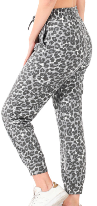329 SOFT FRENCH TERRY REVERSE LEOPARD JOGGER PANTS OP-1859 gray