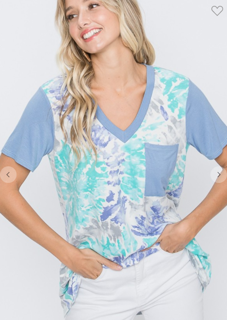 306 MULTI COLOR PRINT AND SOLID CONTRAST TOP ET6005-11 RTS SHORT SLEEVE WITH POCKET