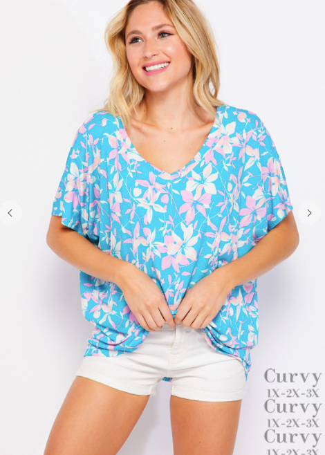 222 FLORAL SUMMER TOP T10574-8059X HONEYME SHORT SLEEVE
