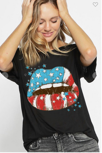 221 LOOSE FIT GRAPHIC KNIT RAGLAN TOP BT1057-92... star lips