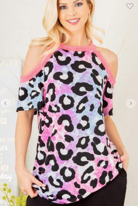 247 COLD SHOULDER ANIMAL TOP WITH SOLID ST1993-15 ANIMAL