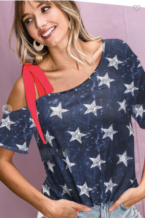 319 VINTAGE STAR PRINT WITH TIED RIBBON ONE SHOULDER BT2338-10