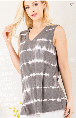 303 SLEEVELESS V NECK TIE DYE PRINT TOPST2045-12 RTS