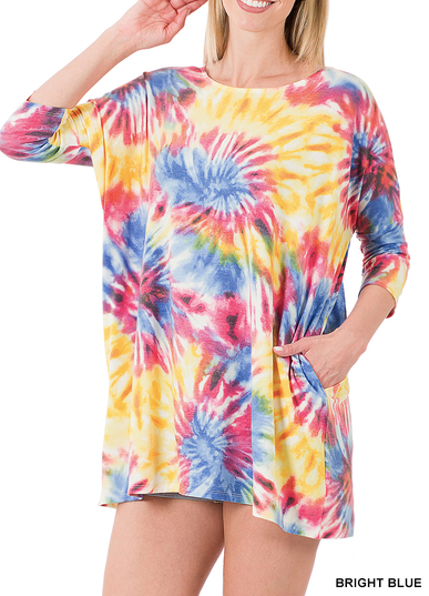 123 TIE DYE DROP SHOULDER BOXY TOP WITH SIDE POCKETS StyleNo: #RT-895