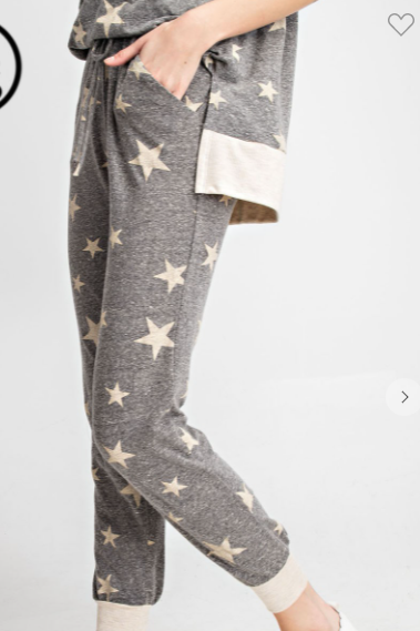 317 Star Printed Tri-Blend Jogger Pants with Drawstrings and Side Pockets, Loungewear P6087A