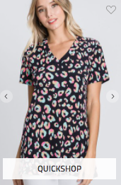 95% POLYESTER 5% SPANDEX SHORT SLEEVE V NECK MULTI COLOR ANIMAL PRINT TOP ST1519-169 RTS