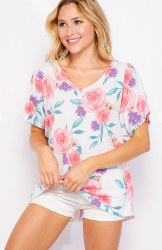 163 V-NECK FLORAL TOP T10577-8139