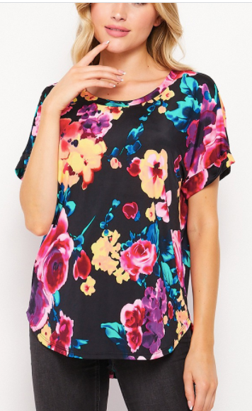 096 SHORT SLEEVE FLORAL TOP T10674-8226