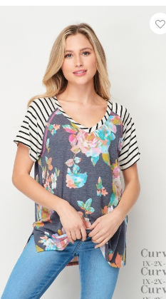 223 V-NECK TOP WITH BLACK AND WHITE STRIPE