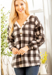 140 PLAID AND SOLID TOP WITH FRONT BUTTON ET5181-11 RTS.