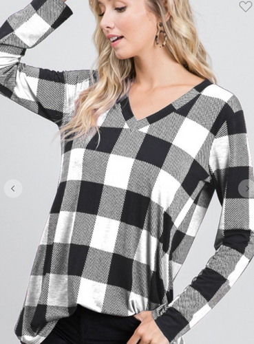 142 LONG SLEEVE V NECK PLAID PRINT TOP ST1447-18 RTS