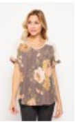 148 T10687-8087-MOCHA/BLUSH FLORAL TOP