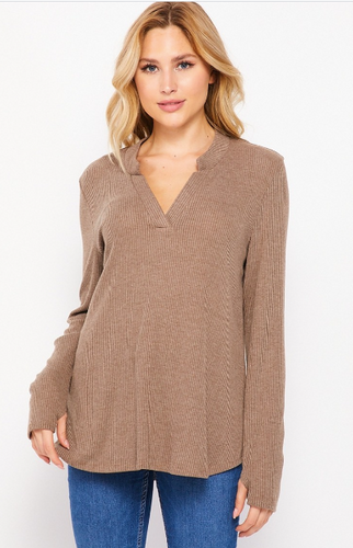 096 NEW GABBY LONG SLEEVE WITH THUMBHOLE T10727 MOCHA