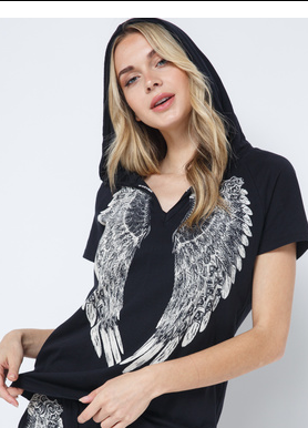 250 HOODIE SHORT SLEEVE TOP WITH WINGS 18855HS