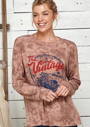 148 GRAPHIC TIE DYE ROUND NECK LONG SLEEVE TOP  LT5598-3