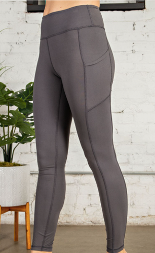 103 CHARCOAL Full Length Butter Leggings with Wide Waistband, Yoga Stitch, Rectangular Side Pockets   Style# P60311