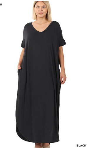 236 VISCOSE SIDE SLIT V-NECK MAXI DRESS StyleNo: #VD-7014XBA