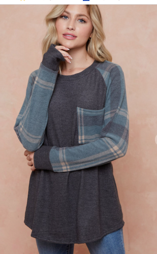 126 fall Valerie Plaid Raglan Top  LMT2633