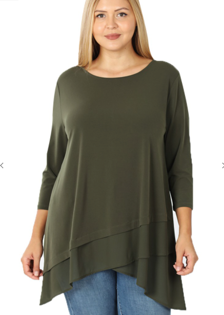 138 PLUS ITY FRONT OVERLAP CHIFFON CONTRAST TOP IT-2292X